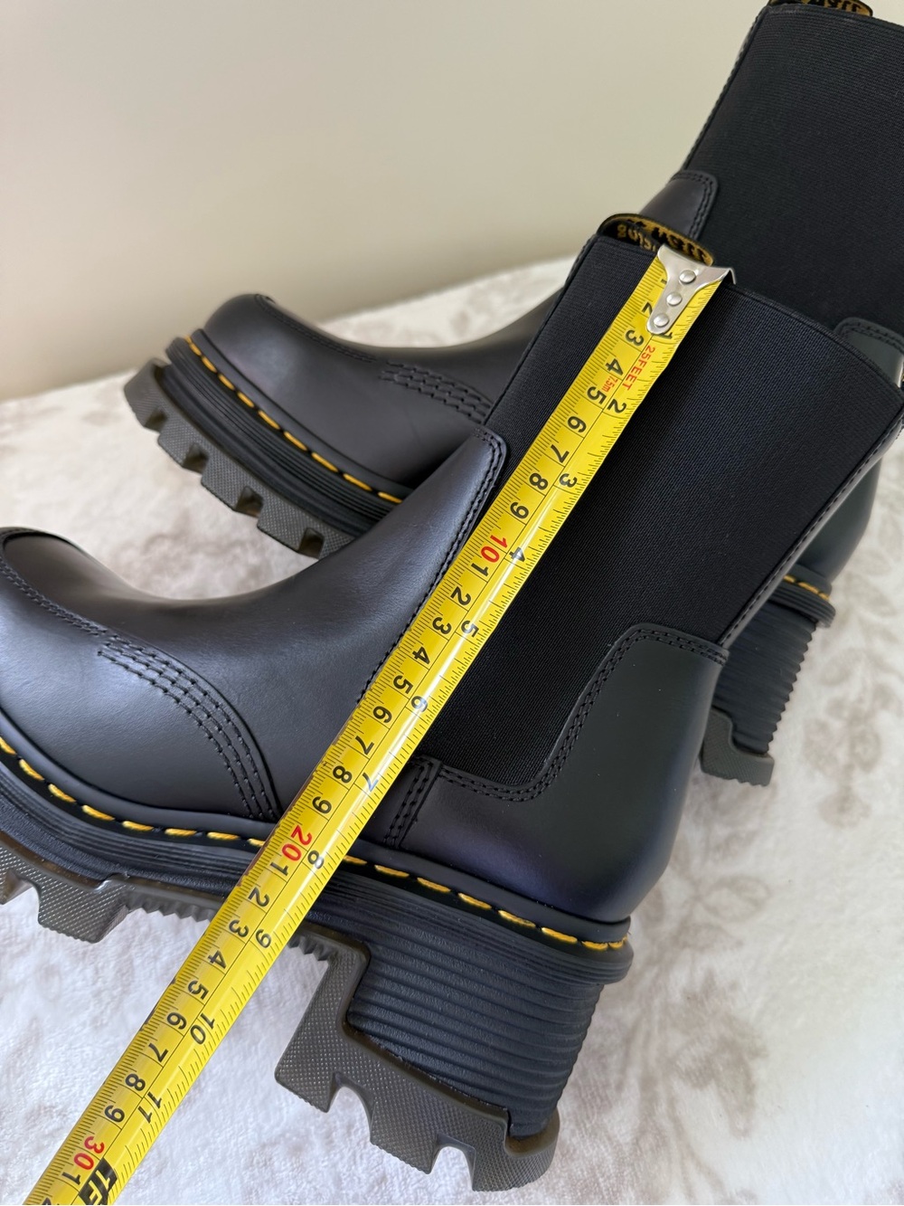 Dr. Martens Corran Black Leather Chelsea Lug Boots with Yellow Stitching - Picture 7 of 14
